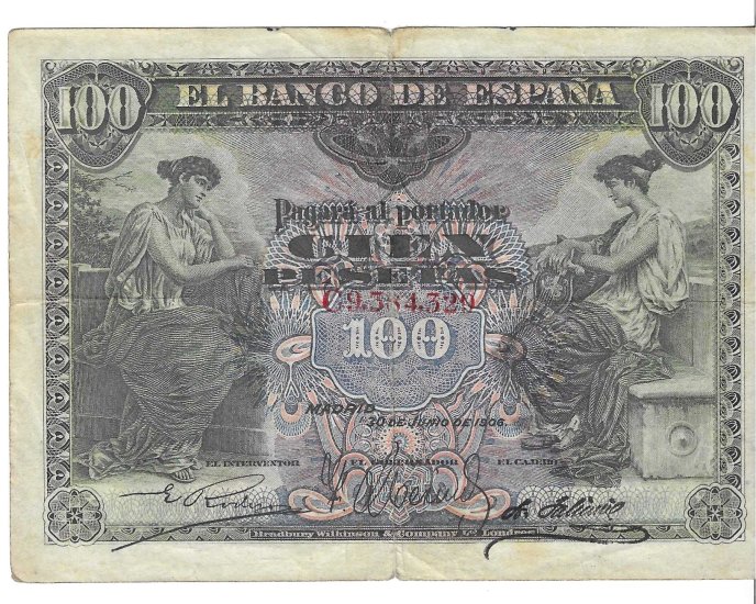 Billetes - EspaÃ±a - Alfonso XIII (1886 - 1931) - 327 - BC+ - 1906 - 100 pesetas - Num.ref: C9384329 - Click en la imagen para cerrar