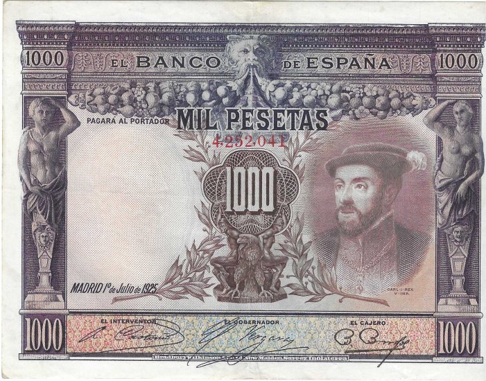 Billetes - EspaÃ±a - Alfonso XIII (1886 - 1931) - 357 - MBC+ - 1925 - 1000 ptas - Num.ref: 425041 - Click en la imagen para cerrar