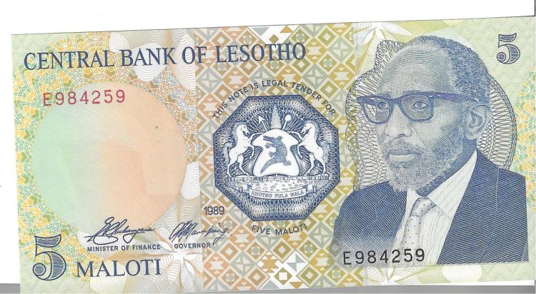 Billetes - Africa - Leshoto - 10A - SC - 1989 - 5 maloti - Num.ref: E984259 - Click en la imagen para cerrar