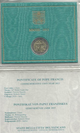 Monedas - Euros - 2€ - Vaticano - Año 2013 - Encuentro de las Familias ( Rio de Janeiro ) - Click en la imagen para cerrar