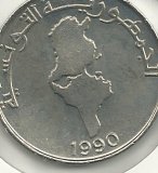 Monedas - Africa - Tunez - 319 - Año 1990 - dinar