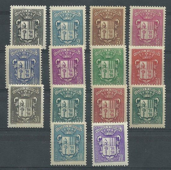 Andorra - Correo Francés - Series completas - ** - 1937/43 - 49/62 - Nuevos Fijasellos - Click en la imagen para cerrar
