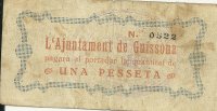 Billetes - España - II República (1931 - 1939) - Locales - Cataluña - bc+ - Guisona - Año 1937 - 1 peseta