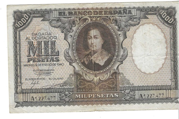 Billetes - EspaÃ±a - Estado EspaÃ±ol (1936 - 1975) - 1000 ptas - 511 - MBC+ - 1938 - Num.ref: A1227477 - Click en la imagen para cerrar
