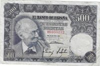 Billetes - EspaÃ±a - Estado EspaÃ±ol (1936 - 1975) - 500 ptas - 504 - MBC - 1951 - Num.ref: B6055232