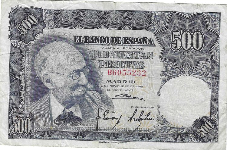 Billetes - EspaÃ±a - Estado EspaÃ±ol (1936 - 1975) - 500 ptas - 504 - MBC - 1951 - Num.ref: B6055232 - Click en la imagen para cerrar