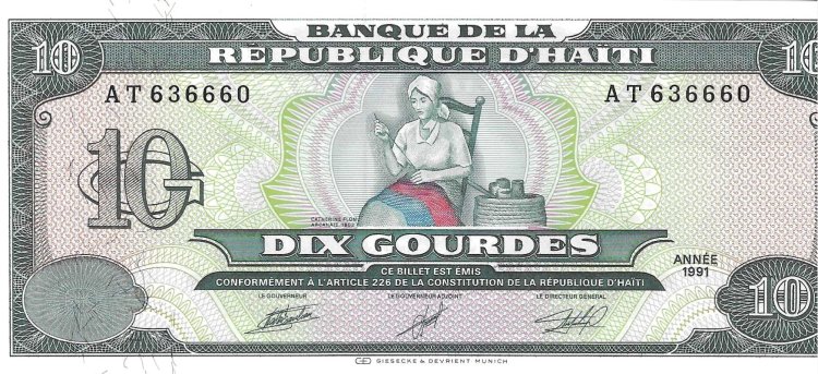 Billetes - America - Haiti - 256 - SC - 1991 - 10 gourdes - Num.ref: AT636660 - Click en la imagen para cerrar