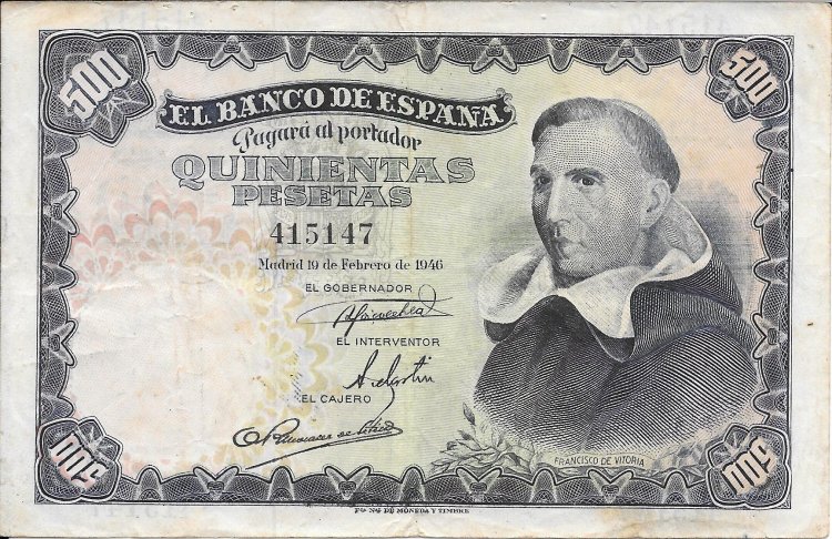 Billetes - EspaÃ±a - Estado EspaÃ±ol (1936 - 1975) - 500 ptas - 502 - mbc+ - 1946 - Num.ref: 415147 - Click en la imagen para cerrar