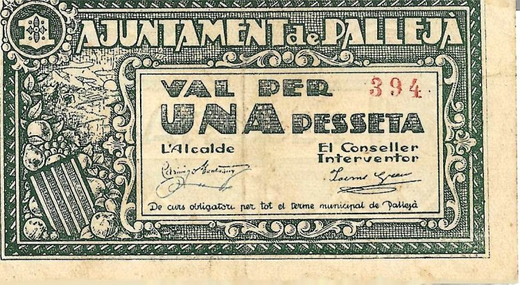 Billetes - EspaÃ±a - II RepÃºblica (1931 - 1939) - Locales - CataluÃ±a - 1769 - 1937 - Palleja - 1 peseta - Click en la imagen para cerrar