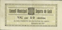 Billetes - España - II República (1931 - 1939) - Locales - Cataluña - EBC - Segarra de Gaià - Año 1937 - 50 Cts