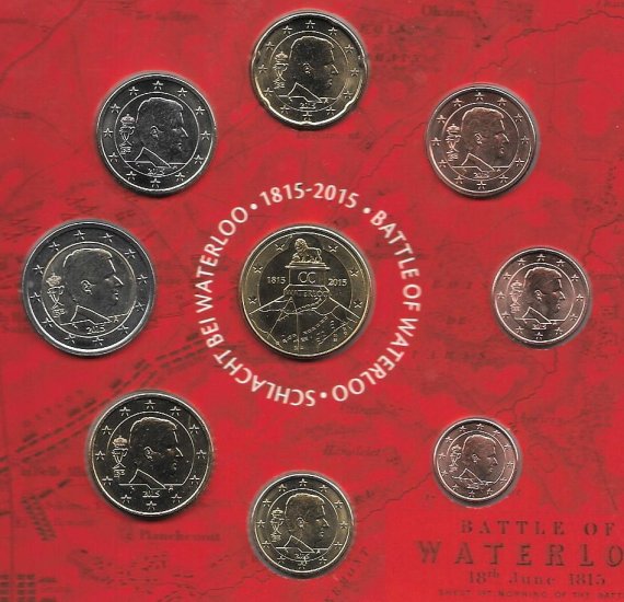 Monedas - Euros - Estuches oficiales - Bélgica - Año 2015 - Colección Anual - Waterloo - Click en la imagen para cerrar