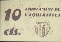 Billetes - España - II República (1931 - 1939) - Locales - Cataluña - S/C - Vaquerisses - Año 1937 - Nº 01819 - 10 Cts