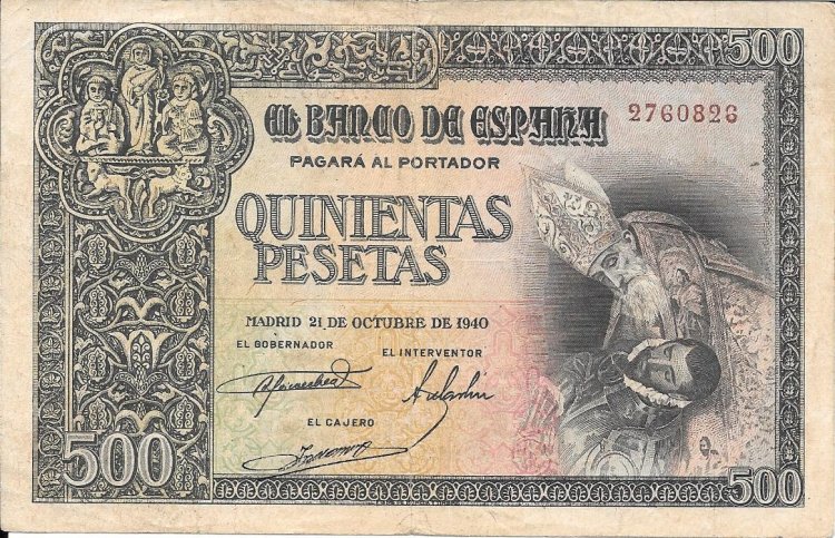 Billetes - EspaÃ±a - Estado EspaÃ±ol (1936 - 1975) - 501 - mbc - 1940 - 500 ptas - num. ref: 2760826 - Click en la imagen para cerrar