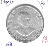 Monedas - Asia - Filipinas - 192 - 1961 - peso - plata