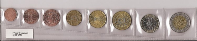 Colecci&oacute;n en tiras - Portugal - SC - A&ntilde;o 2005 - 8 monedas - Click en la imagen para cerrar