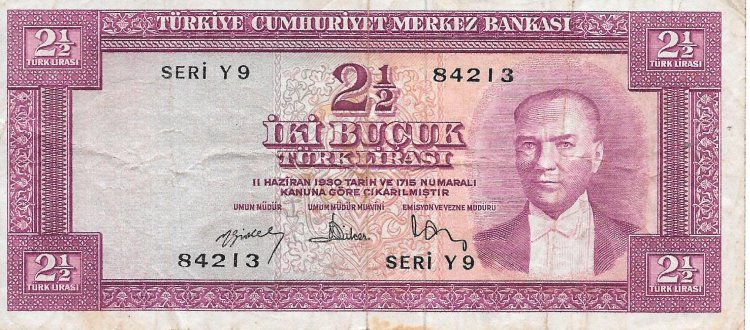 Billetes - Europa - Turquia - 152 - BC+ - Año 1957 - 2 1/2 Liras - num ref: 84213 - Click en la imagen para cerrar