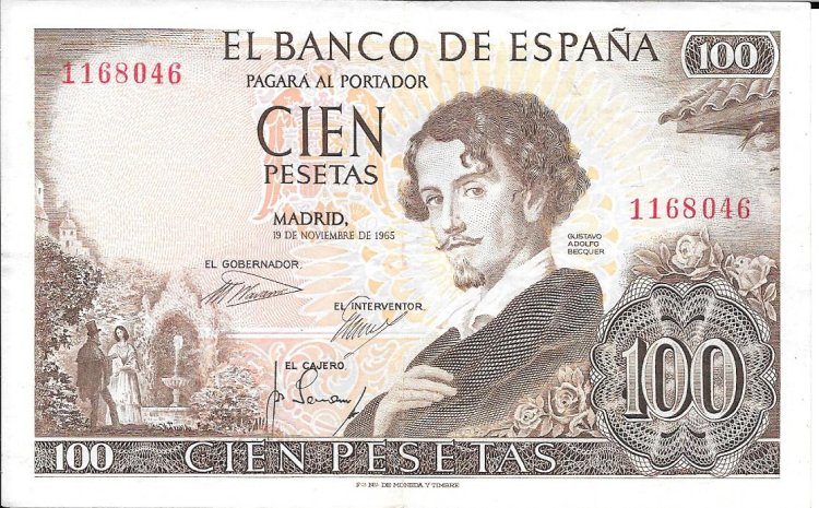 Billetes - EspaÃ±a - Estado EspaÃ±ol (1936 - 1975) - 100 ptas - 493 - mbc - 1965 - 100 pesetas - num. ref: 1168046 - Click en la imagen para cerrar