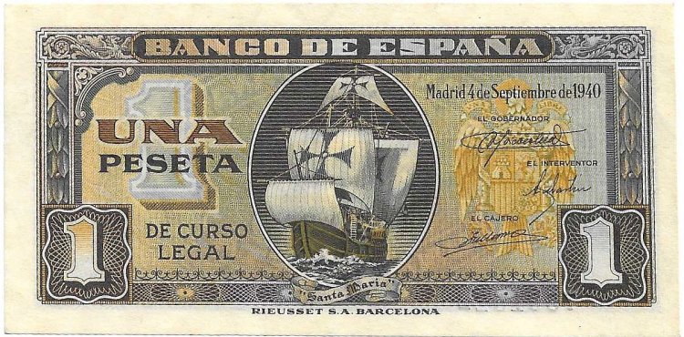 Billetes - EspaÃ±a - Estado EspaÃ±ol (1936 - 1975) - 1 ptas - 436 - SC - 1940 - Num.ref: 7561522 sin serie - Click en la imagen para cerrar
