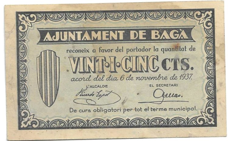 Billetes - EspaÃ±a - II RepÃºblica (1931 - 1939) - Locales - CataluÃ±a - 261 - EBC- - 1937 - Baga - 50 Cts - num ref:7890 - Click en la imagen para cerrar