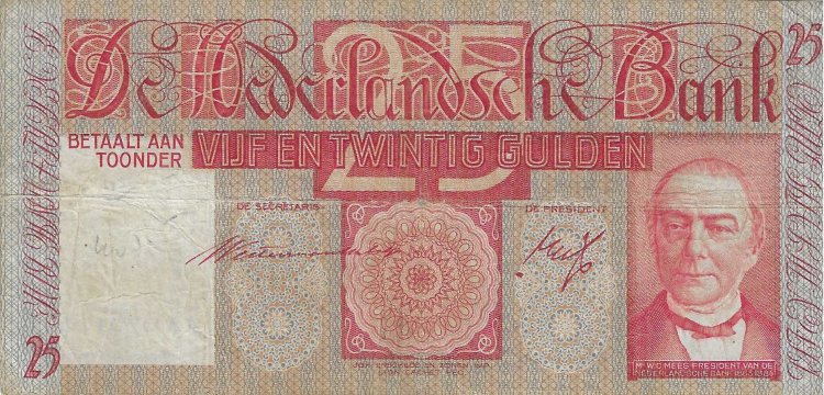Billetes - Europa - Holanda - 50 - MBC+ - 1937 - 25 gulden - Num.ref: CA070108 - Click en la imagen para cerrar
