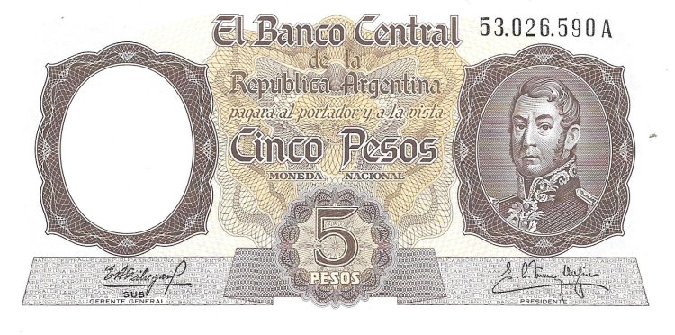Billetes - America - Argentina - 275c - S/C - 1960/62 - 5 Pesos - num ref:53026590A - Click en la imagen para cerrar