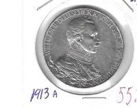 Monedas - Europa - Alemania - - 1913A - 3 marcos - plata