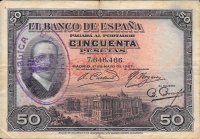 Billetes - EspaÃ±a - Alfonso XIII (1886 - 1931) - 361 - mbc- - 1927 - 50 pesetas - Num.ref:7646466