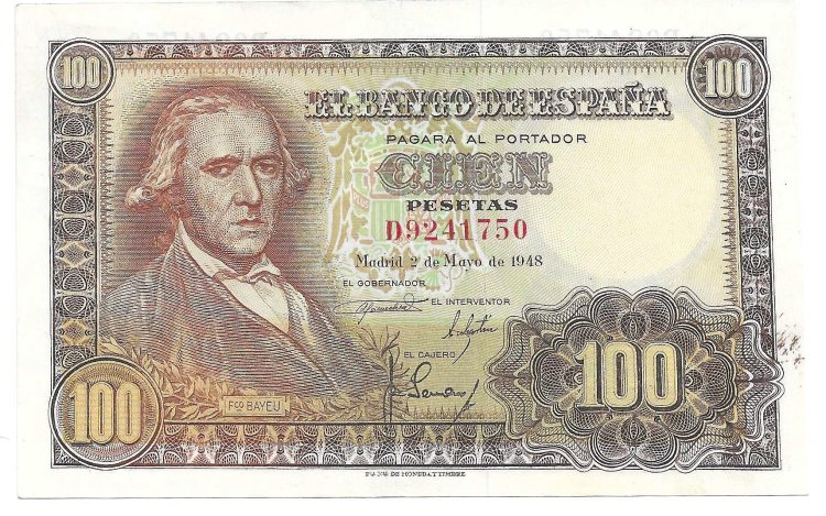 Billetes - EspaÃ±a - Estado EspaÃ±ol (1936 - 1975) - 100 ptas - 490 - sc - 1948 - Num.ref: D9241750 - Click en la imagen para cerrar