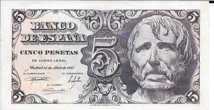 Billetes - EspaÃ±a - Estado EspaÃ±ol (1936 - 1975) - 5 ptas - 462 - SC - 1947 - 63161773 - sin serie - Click en la imagen para cerrar