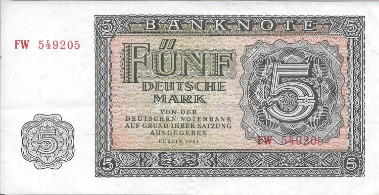 Billetes - Europa - Alemania Oriental - 17 - MBC - 1955 - 5 Marcos - num ref: 549205 - Click en la imagen para cerrar