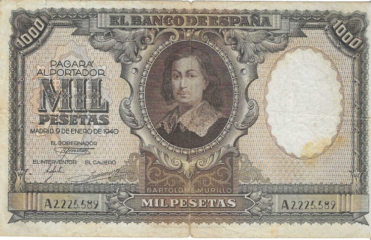 Billetes - EspaÃ±a - Estado EspaÃ±ol (1936 - 1975) - 1000 ptas - 511 - MBC- - 1940 - Num.ref: A2226689 - Click en la imagen para cerrar