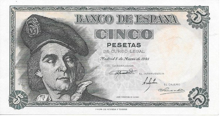 Billetes - España - Estado Español (1936 - 1975) - 5 ptas - 465 - S/C - Año 1948 - num ref: E04777294 - Click en la imagen para cerrar