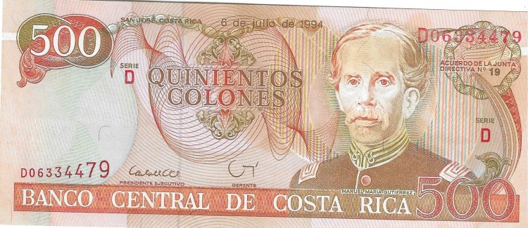 Billetes - America - Costa Rica - 262 - EBC- - 500 colones - Num.ref: D06334479 - Click en la imagen para cerrar