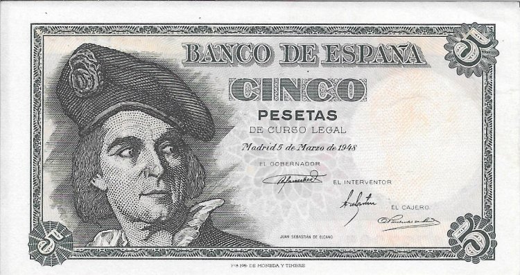 Billetes - España - Estado Español (1936 - 1975) - 5 ptas - 464 - S/C - Año 1946 - 5 Pt - num ref: E04777295 - Click en la imagen para cerrar