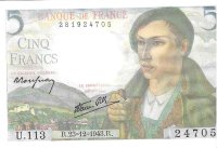 Billetes - Europa - Francia - 98 - SC - 1943 - 5 francos - Num.ref: U113