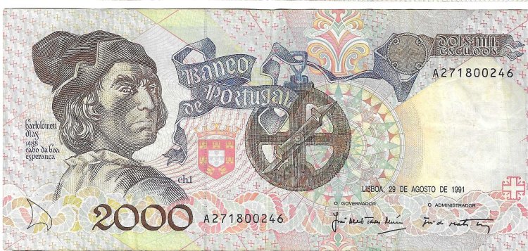 Billetes - Europa - Portugal - 186B - MBC+ - 1991 - 2000 escudos - Num.ref: A271800246 - Click en la imagen para cerrar