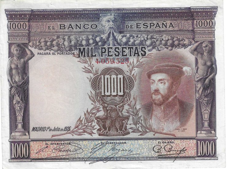 Billetes - EspaÃ±a - Alfonso XIII (1886 - 1931) - 357 - MBC - 1925 - 1000 pesetas - Num.ref: 4039325 - Click en la imagen para cerrar