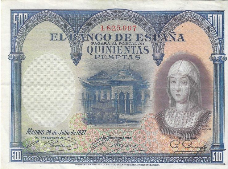 Billetes - EspaÃ±a - Alfonso XIII (1886 - 1931) - 377 - MBC - 1931 - 500 ptas - Num.ref: 1220248 - Click en la imagen para cerrar
