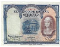Billetes - EspaÃ±a - Alfonso XIII (1886 - 1931) - 365 - MBC+ - 1927 - 500 ptas - Num.ref: 1490147