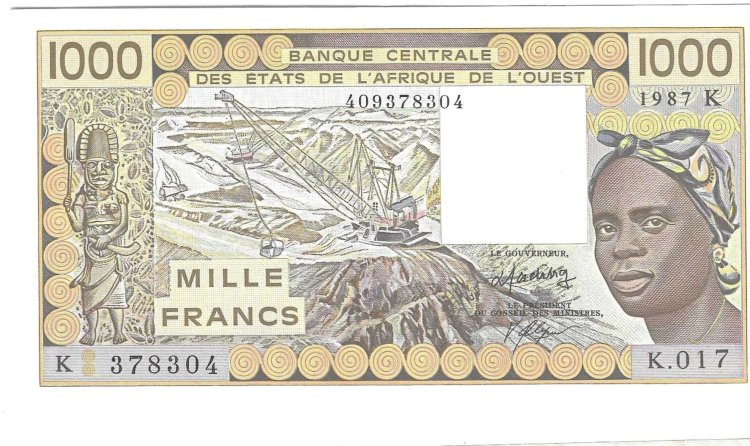 Billetes - Africa - Estados Africa del Oeste - 707KH - SC - 1987 - 1000 francos - Senegal - Num.ref: K017 - Click en la imagen para cerrar