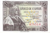 Billetes - España - Estado Español (1936 - 1975) - 1 ptas - 440 - S/C - 1945 - num ref:078514