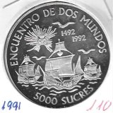 Monedas - America - Ecuador - 95 - 1991 - 5000 sucres - plata