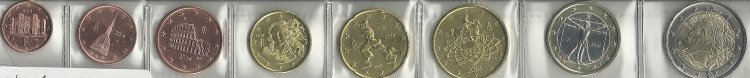 Monedas - Euros - Colección en tiras - Italia - Año 2014 - 8 monedas - Click en la imagen para cerrar