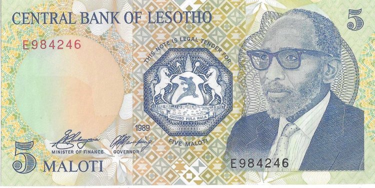 Billetes - Africa - Leshoto - 10A - SC - 1989 - 5 maloti - Num.ref: E984246 - Click en la imagen para cerrar
