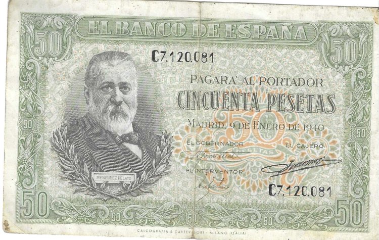 Billetes - EspaÃ±a - Estado EspaÃ±ol (1936 - 1975) - 50 ptas - 481 - MBC - 1940 - Num.ref: 7120081 - Click en la imagen para cerrar