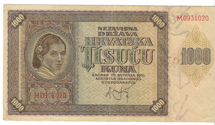 Billetes - Europa - Croacia - 4 - MBC - 1941 - 1000 kuna - Num.ref: M0931020 - Click en la imagen para cerrar