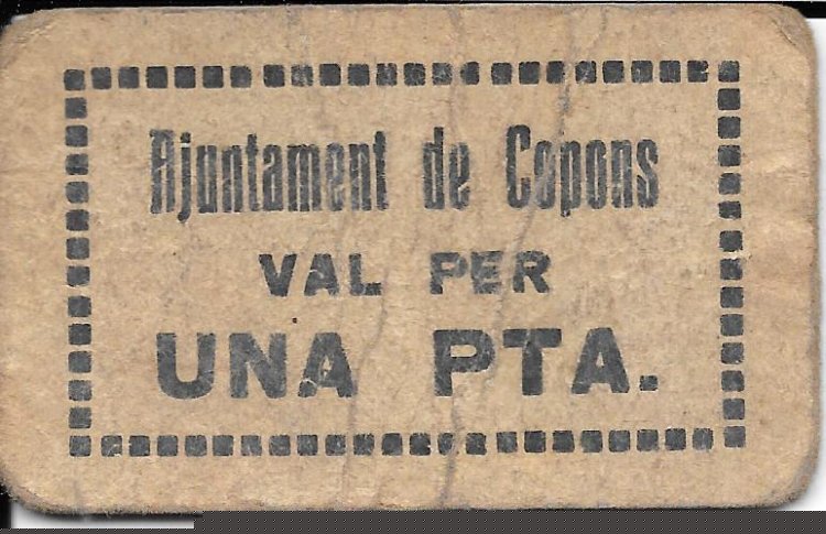 Billetes - EspaÃ±a - II RepÃºblica (1931 - 1939) - Locales - CataluÃ±a - 869 - mbc - 1937 - Copons - 1 peseta - Click en la imagen para cerrar