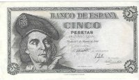 Billetes - EspaÃ±a - Estado EspaÃ±ol (1936 - 1975) - 5 ptas - 465 - SC - 1948 - Num.ref: J09589117
