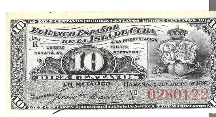 Billetes - America - Cuba - 52 - SC - 1897 - 10 ct - Num.ref: 0280122 - Click en la imagen para cerrar