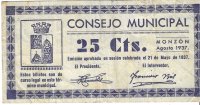 Billetes - EspaÃ±a - II RepÃºblica (1931 - 1939) - Locales - AragÃ³n - - MBC+ - 1937 - 25 cts